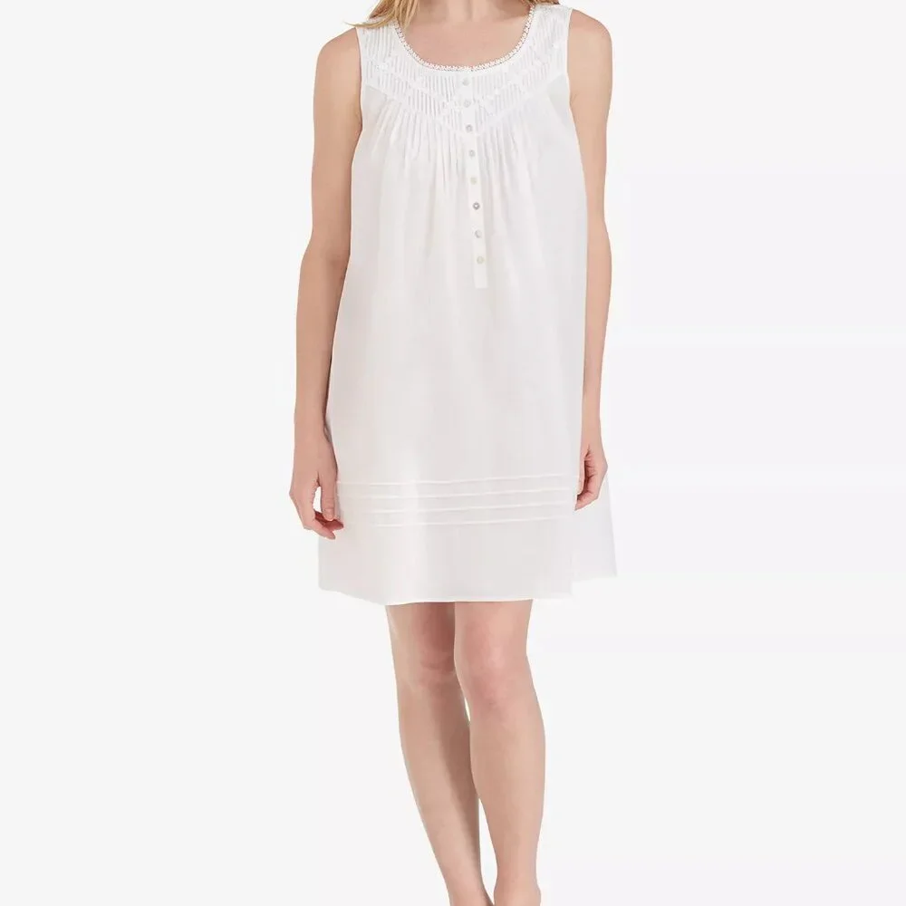 Eileen West Cotton Daisy Lace-Trim Nightgown Pin Tuck Mother of Pearl Buttons - Picture 2 of 11